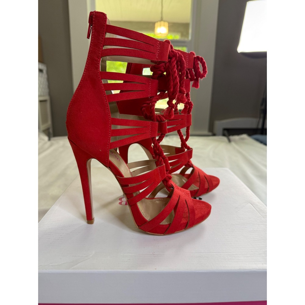 JustFab Neveah Red Strappy Gladiator Stiletto Heels Size 5.5